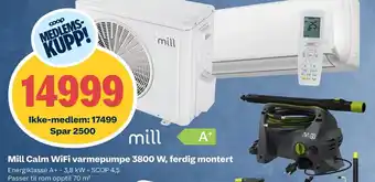 Coop Obs Mill Calm WiFi varmepumpe 3800 W, ferdig montert tilbud