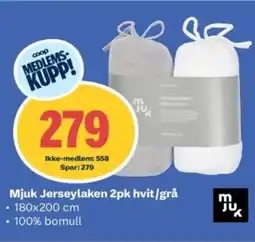 Coop Obs Mjuk Jerseylaken 2pk hvit/grå tilbud