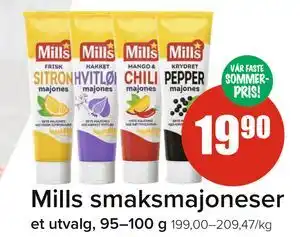 Spar Mills smaksmajoneser, NOK 19.9 tilbud