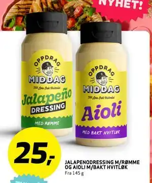 Bunnpris JALAPENODRESSING M/RØMME OG AIOLI M/BAKT HVITLØK, NOK 25 tilbud