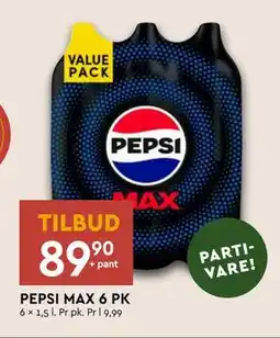 Coop Mega PEPSI MAX 6 PK, NOK 89.9 tilbud