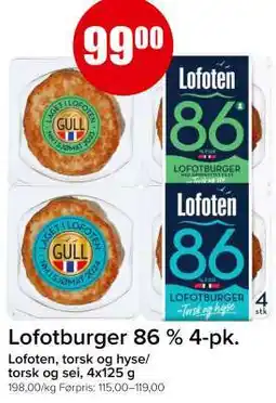 Spar Lofotburger 86 % 4-pk tilbud