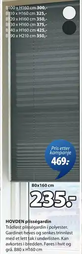 JYSK HOVDEN plisségardin tilbud