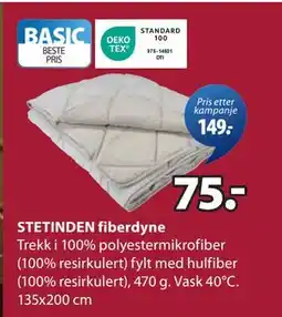 JYSK STETINDEN fiberdyne, NOK 75 tilbud