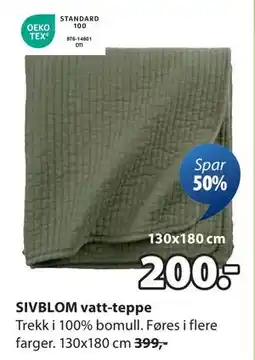 JYSK SIVBLOM vatt-teppe, NOK 200 tilbud