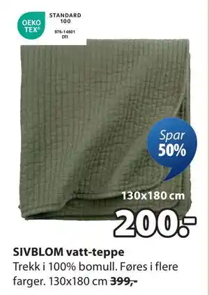 JYSK SIVBLOM vatt-teppe, NOK 200 tilbud