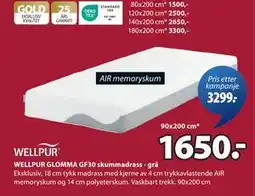 JYSK WELLPUR GLOMMA GF30 skummadrass - grå, NOK 1650 tilbud