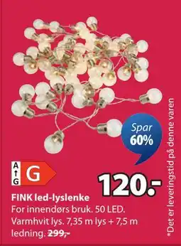 JYSK FINK led-lyslenke, NOK 120 tilbud