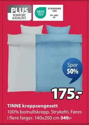 JYSK TINNE kreppsengesett, NOK 175 tilbud