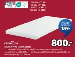 JYSK KJOSEN PF40 skummadrass, NOK 800 tilbud