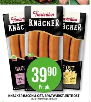 Kiwi KNÄCKER BACON & OST, BRATWURST, EKTE OST, NOK 39.9 tilbud