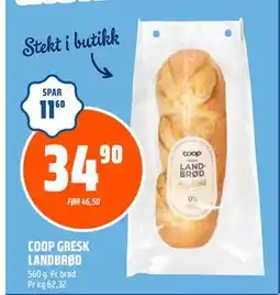 Coop Obs COOP GRESK LANDBRØD, NOK 34.9 tilbud