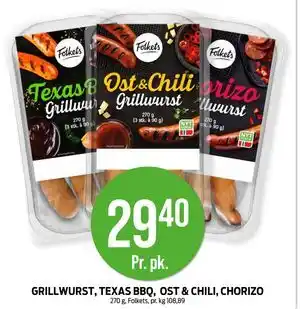 Kiwi GRILLWURST, TEXAS BBQ, OST & CHILI, CHORIZO, NOK 29.4 tilbud