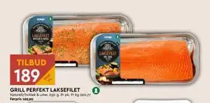 Coop Mega GRILL PERFEKT LAKSEFILET, NOK 189 tilbud