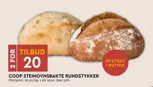 Coop Mega COOP STEINOVNSBAKTE RUNDSTYKKER, NOK 20 tilbud