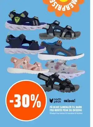 Coop Obs 30% PÅ ULIKE SANDALER TIL BARN FRA NORTH PEAK OG OKIDOKI tilbud