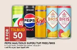 Coop Mega PEPSI MAX/SOLO SUPER/7UP FREE/BRIS, NOK 50 tilbud