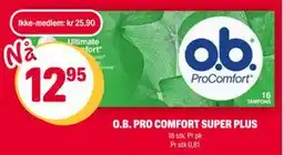 Coop Extra O.B. PRO COMFORT SUPER PLUS, NOK 25.9, Medlemspris tilbud