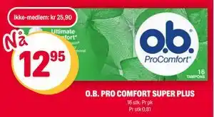 Coop Extra O.B. PRO COMFORT SUPER PLUS, NOK 25.9, Medlemspris tilbud