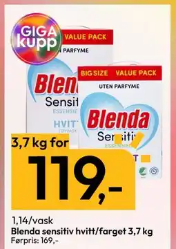 Gigaboks Blenda sensitiv hvitt/farget 3,7 kg, NOK 119 tilbud