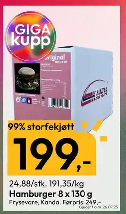 Gigaboks Hamburger 8 x 130 g, NOK 199 tilbud