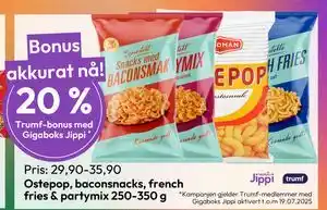 Gigaboks Ostepop, baconsnacks, french fries & partymix 250-350 g tilbud