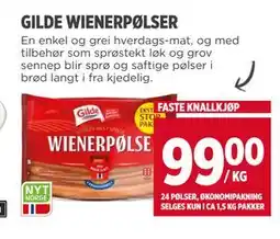 Meny GILDE WIENERPØLSER, NOK 99 tilbud