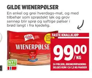 Meny GILDE WIENERPØLSER, NOK 99 tilbud