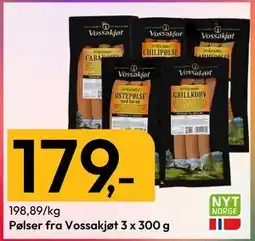 Gigaboks Pølser fra Vossakjøt 3 x 300 g, NOK 179 tilbud