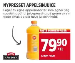 Meny NYPRESSET APPELSINJUICE, NOK 79.9 tilbud