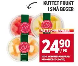 Meny KUTTET FRUKT I SMÅ BEGER, NOK 24.9 tilbud