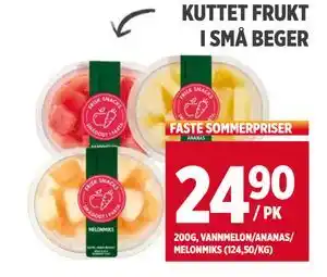 Meny KUTTET FRUKT I SMÅ BEGER, NOK 24.9 tilbud