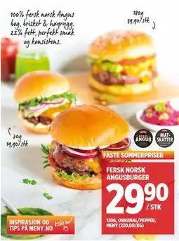 Meny FERSK NORSK ANGUSBURGER, NOK 29.9 tilbud