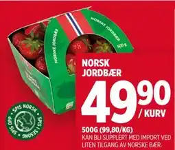 Meny NORSK JORDBÆR, NOK 49.9 tilbud