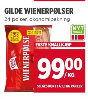 Meny GILDE WIENERPØLSER, NOK 99 tilbud