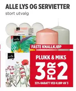 Meny ALLE LYS OG SERVIETTER tilbud