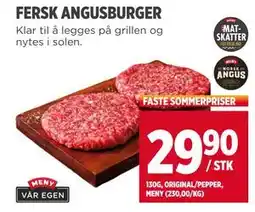 Meny FERSK ANGUSBURGER, NOK 29.9 tilbud