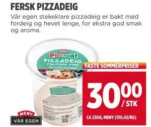 Meny FERSK PIZZADEIG, NOK 30 tilbud