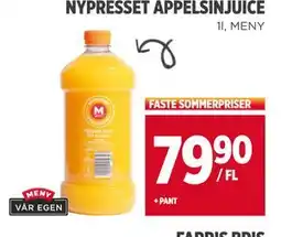 Meny NYPRESSET APPELSINJUICE, NOK 79.9 tilbud