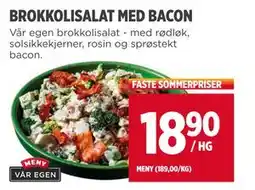 Meny BROKKOLISALAT MED BACON, NOK 18.9 tilbud