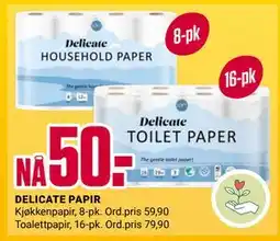 Europris DELICATE PAPIR, NOK 50 tilbud