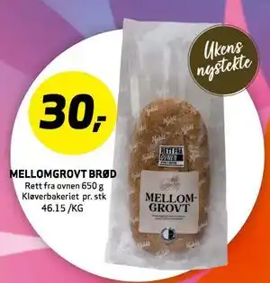 Bunnpris MELLOMGROVT BRØD, NOK 30 tilbud