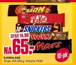 Europris SJOKOLADE, NOK 65 tilbud