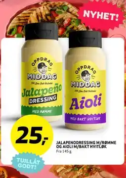 Bunnpris JALAPENODRESSING M/RØMME OG AIOLI M/BAKT HVITLØK, NOK 25 tilbud