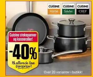Europris Cuisine stekepanner og kasseroller! tilbud
