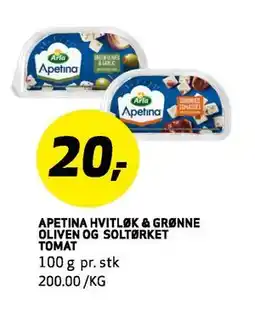 Bunnpris APETINA HVITLØK & GRØNNE OLIVEN OG SOLTØRKET TOMAT, NOK 20 tilbud