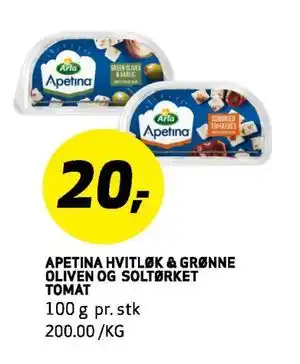 Bunnpris APETINA HVITLØK & GRØNNE OLIVEN OG SOLTØRKET TOMAT, NOK 20 tilbud