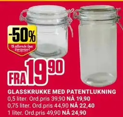 Europris GLASSKRUKKE MED PATENTLUKNING tilbud