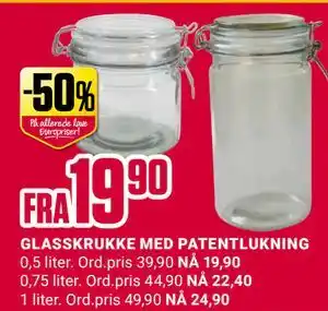 Europris GLASSKRUKKE MED PATENTLUKNING tilbud