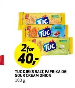 Bunnpris TUC KJEKS SALT, PAPRIKA OG SOUR CREAM ONION, NOK 40 tilbud